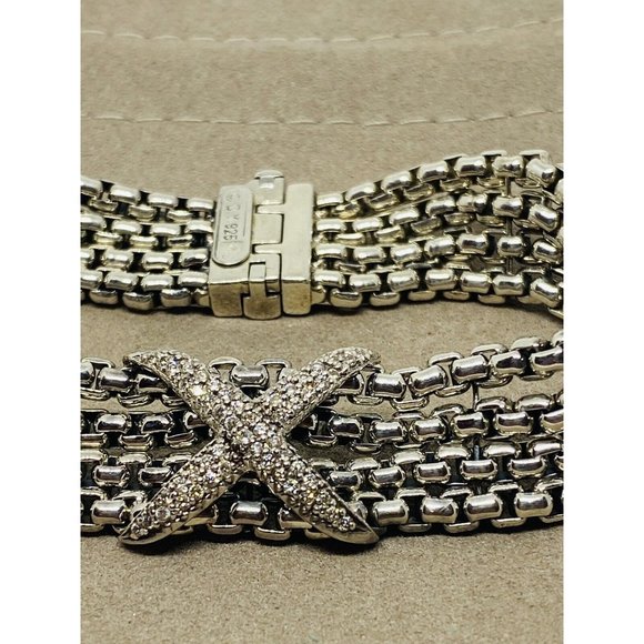 David Yurman 4 Strand 0.53ct Diamond " X " Sterling Silver Link Chain Bracelet - Picture 2 of 10